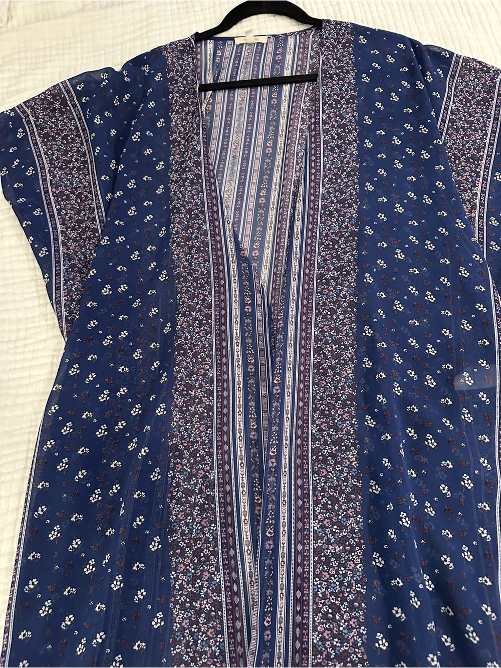 Maurices Navy and Pink Floral-Stripe Kimono